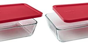 Pyrex 6-cup 7211 Rectangle Glass Food Storage Containers with Red Plastic Lids - 2 Pack