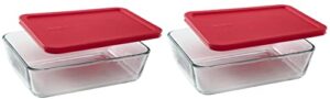 pyrex 6-cup 7211 rectangle glass food storage containers with red plastic lids – 2 pack
