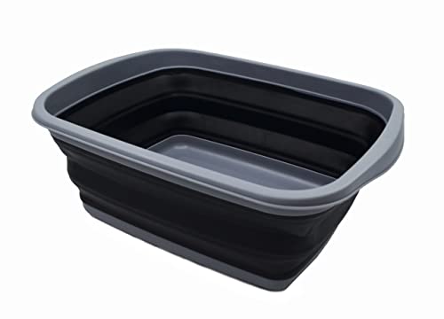 SAMMART 10L (2.6 Gallons) Collapsible Tub - Foldable Dish Tub - Portable Washing Basin - Space Saving Plastic Washtub (Dark Grey/Black, 1)