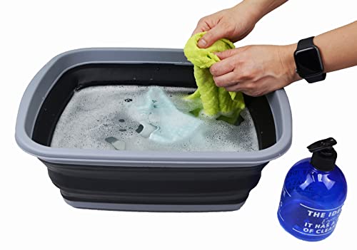 SAMMART 10L (2.6 Gallons) Collapsible Tub - Foldable Dish Tub - Portable Washing Basin - Space Saving Plastic Washtub (Dark Grey/Black, 1)