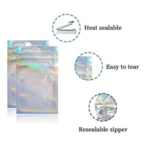 200 Pcs Clear Front Resealable Heat Sealable Foil Bags with Hang Hole 2.3x3.9 inch (Inner 1.9x2.5 inch) for Zip Bulk Food Storage Lock Bag Reclosable Airtight Heat Seal Pouch Zipper Lock Packaging