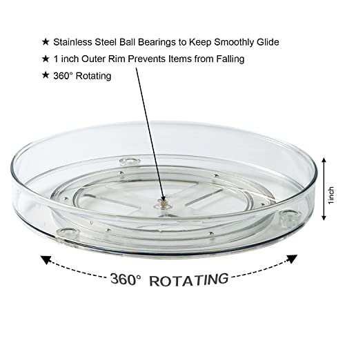 Lazy Susan Rotating Turntable Food Storage Container for Cabinets, Pantry, Fridge, Countertops,Vanity,BPA Free - Spinning Organizer for Spices, Condiments - 9" Round , Clear-2 Pack