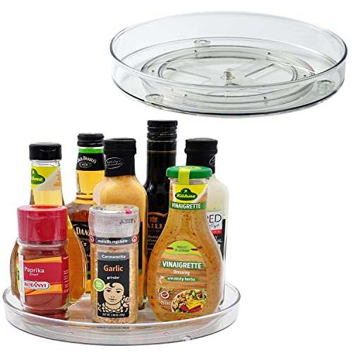 Lazy Susan Rotating Turntable Food Storage Container for Cabinets, Pantry, Fridge, Countertops,Vanity,BPA Free - Spinning Organizer for Spices, Condiments - 9" Round , Clear-2 Pack