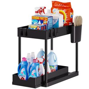 Fixwal Under Sink Organizer and Storage, 2-Tier Bathroom Organizer, Kitchen Organization, Cabinet Organizer, Make Up Organizers and Storage with Hooks, Hanging Cup and Dividers