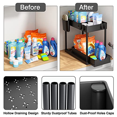 Fixwal Under Sink Organizer and Storage, 2-Tier Bathroom Organizer, Kitchen Organization, Cabinet Organizer, Make Up Organizers and Storage with Hooks, Hanging Cup and Dividers