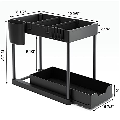 Fixwal Under Sink Organizer and Storage, 2-Tier Bathroom Organizer, Kitchen Organization, Cabinet Organizer, Make Up Organizers and Storage with Hooks, Hanging Cup and Dividers