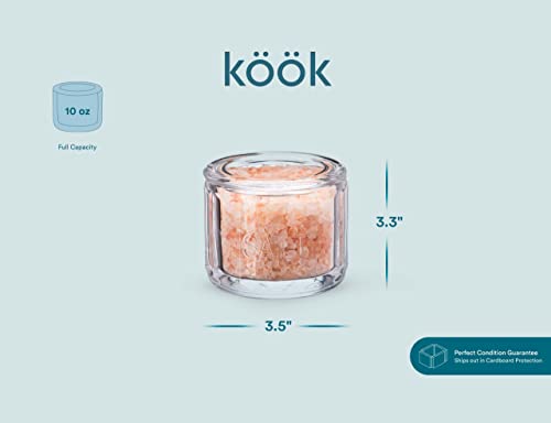 Kook Glass Salt Cellar, with Glass Lid, Embossed Pressed Glass, Clear Storage Container, for Coffee, Sugar, Spices and Candies, Dishwasher Safe, 10 oz