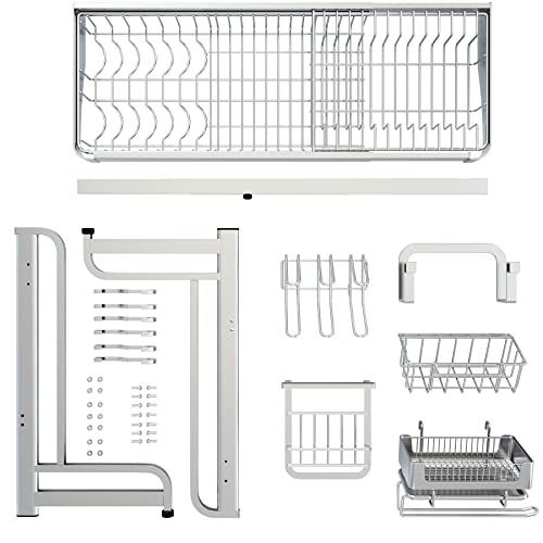 LIVOD Over The Sink Dish Drying Rack, 2 Tier Over Sink Dish Drying Rack Width Adjustable(25.6-37.6in), Durable Stainless Steel Dish Rack Over Sink Organizer, Space Saving Kitchen Sink Drying Rack