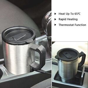 12V Car Heating Cup Car Heated Mug, 450ml Stainless Steel Travel Electric Coffee Cup 14oz. Insulated Heated Thermos Mug
