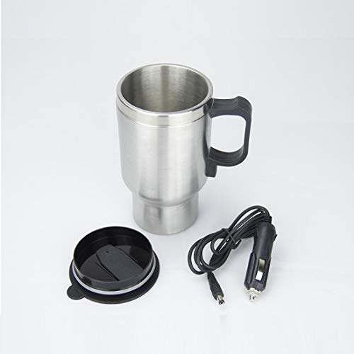 12V Car Heating Cup Car Heated Mug, 450ml Stainless Steel Travel Electric Coffee Cup 14oz. Insulated Heated Thermos Mug