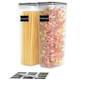 pasta containers, 2 pk 2.8l airtight food storage containers, spaghetti containers for pantry organization and storage, kitchen storage containers for noodles, plastic canisters with durable lids