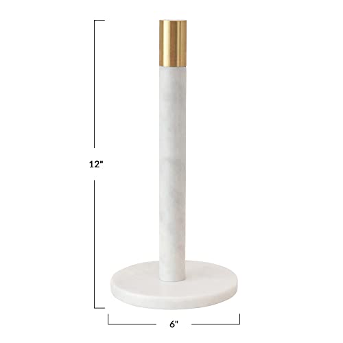 Bloomingville Modern Marble Paper Towel Holder with Brass Accent Band, White