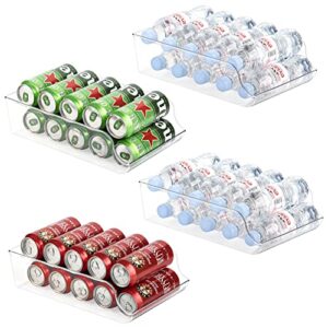 4 pack wide water bottle storage organizer, soda can holder and dispenser for cabinets, pantry, refrigerator and freezer