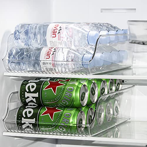 4 Pack Wide Water Bottle Storage Organizer, Soda Can Holder and Dispenser for Cabinets, Pantry, Refrigerator and Freezer