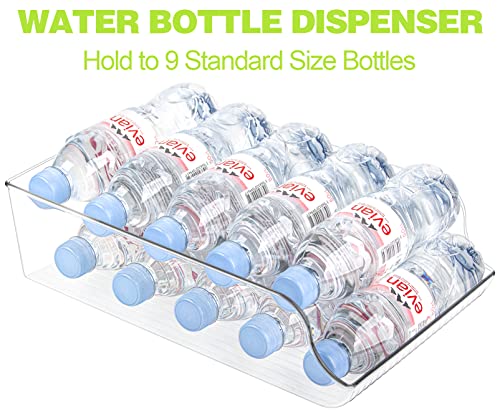 4 Pack Wide Water Bottle Storage Organizer, Soda Can Holder and Dispenser for Cabinets, Pantry, Refrigerator and Freezer