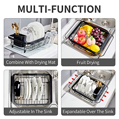 BRWINASLL Dish Rack in Sink Dish Drying Rack Rustproof Expandable Dish Rack Over with Untensil Holder Stainless Steel Sink Drying Rack for Kitchen Countertop