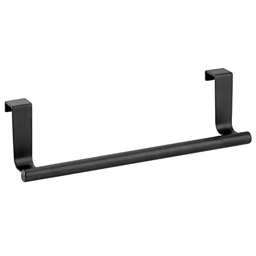 mDesign Metal Over Kitchen Cabinet Door Towel Bar Holder for Hand, Dish, and Tea Towel Rack - Over the Door Towel Bar - Hang Inside or Outside Doors - Kitchen Organizer - Omni Collection - Matte Black