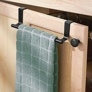 mDesign Metal Over Kitchen Cabinet Door Towel Bar Holder for Hand, Dish, and Tea Towel Rack - Over the Door Towel Bar - Hang Inside or Outside Doors - Kitchen Organizer - Omni Collection - Matte Black