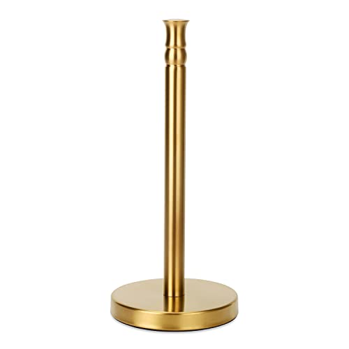 Gold Paper Towel Holder Stand Countertop with Heavy Weighted Stainless Steel Base, Free Standing Paper Towel Holder (Gold Brushed)