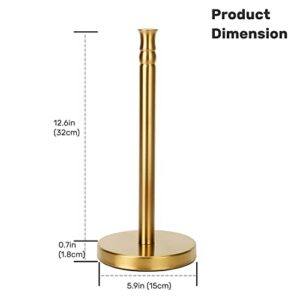 Gold Paper Towel Holder Stand Countertop with Heavy Weighted Stainless Steel Base, Free Standing Paper Towel Holder (Gold Brushed)