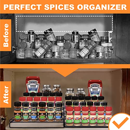 BAOTOUR Tiered Spice Rack Organizer for Cabinet,Spice Rack for Cabinet,Spice Shelf Organizer for Cabinet,Spice Storage for Inside Cabinet (Metal,Expandable,4 tier)