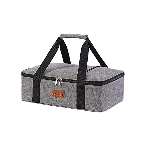 Uoxfill Lunch Bag Insulated Thermal Food Carrier Insulated Casserole Carrier for Hot or Cold Food,Insulated Tote Bag for Potluck Cookouts Parties Picnic, Lasagna Lugger,Fits 9"x13" Baking Pan,Gray