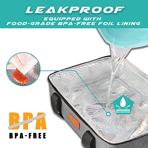 Uoxfill Lunch Bag Insulated Thermal Food Carrier Insulated Casserole Carrier for Hot or Cold Food,Insulated Tote Bag for Potluck Cookouts Parties Picnic, Lasagna Lugger,Fits 9"x13" Baking Pan,Gray