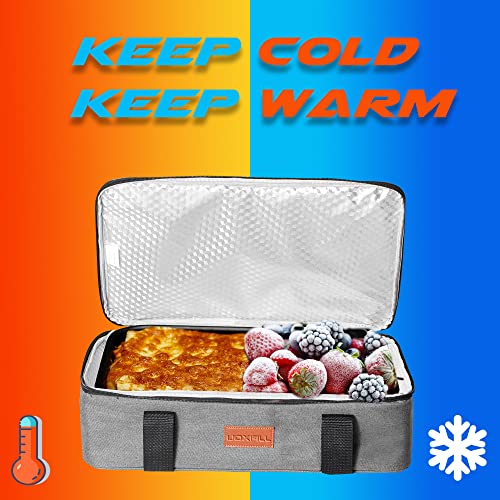 Uoxfill Lunch Bag Insulated Thermal Food Carrier Insulated Casserole Carrier for Hot or Cold Food,Insulated Tote Bag for Potluck Cookouts Parties Picnic, Lasagna Lugger,Fits 9"x13" Baking Pan,Gray