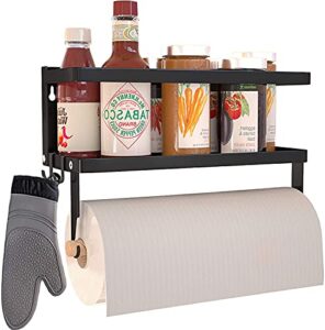 magnetic paper towel holder for refrigerator, magnetic spice rack,magnetic shelf for stove,wall mount towel rack with hooks,refrigerator organizer for kitchen (black)