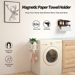 Magnetic Paper Towel Holder for Refrigerator, Magnetic Spice Rack,Magnetic Shelf for Stove,Wall Mount Towel Rack with Hooks,Refrigerator Organizer for Kitchen (Black)