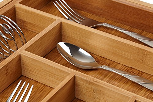 Bellemain Expandable Bamboo Drawer Organizer - Large Kitchen Utensil Holder for Cutlery, Silverware, Flatware Storage - Utensil Organizer for Kitchen Drawers, Desk, Junk Drawer Organizer Tray, 8-Slot