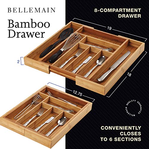 Bellemain Expandable Bamboo Drawer Organizer - Large Kitchen Utensil Holder for Cutlery, Silverware, Flatware Storage - Utensil Organizer for Kitchen Drawers, Desk, Junk Drawer Organizer Tray, 8-Slot