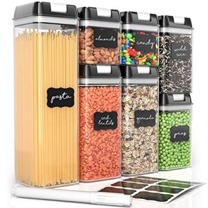 simply gourmet food storage containers for kitchen organization – pack of 7 bpa-free airtight organizers for flour, sugar, coffee & more – includes labels & marker