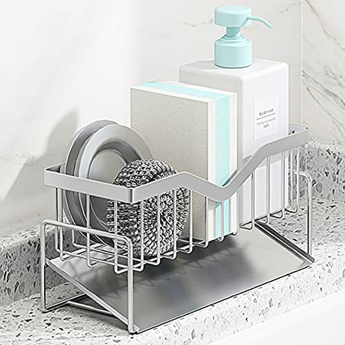 Kitchen Sink Caddy Sponge Holder for Kitchen Sink, Quick Draining, SUS 304 Stainless Steel Sponge Organizer, Basket for Cleaning and Scrub Tool, Kitchen Sink Brush Caddy Holder