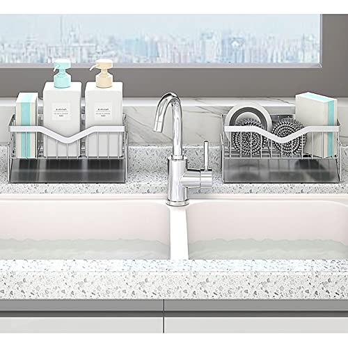 Kitchen Sink Caddy Sponge Holder for Kitchen Sink, Quick Draining, SUS 304 Stainless Steel Sponge Organizer, Basket for Cleaning and Scrub Tool, Kitchen Sink Brush Caddy Holder