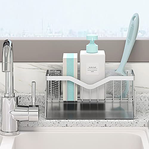 Kitchen Sink Caddy Sponge Holder for Kitchen Sink, Quick Draining, SUS 304 Stainless Steel Sponge Organizer, Basket for Cleaning and Scrub Tool, Kitchen Sink Brush Caddy Holder