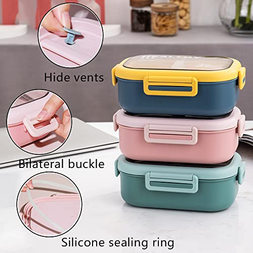 Lille Home 28oz Stainless Steel Leakproof 2-Compartment Bento Lunch Box/Portion Control Food Container with Lunch Bag and Cutlery Set, BPA Free (Green)