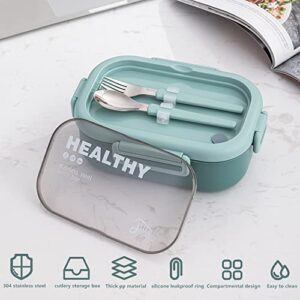 Lille Home 28oz Stainless Steel Leakproof 2-Compartment Bento Lunch Box/Portion Control Food Container with Lunch Bag and Cutlery Set, BPA Free (Green)