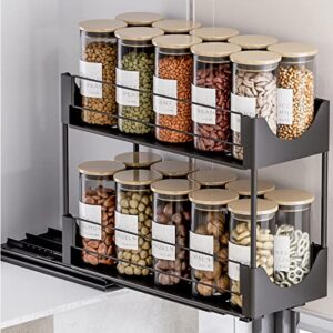 amazer pull out spice rack organizer for cabinet, slide out spice rack organizer for cabinet, 2-tier spice rack for kitchen, adjustable sides, narrow spice organizer, 4″ w x 11″ d x 9″ h