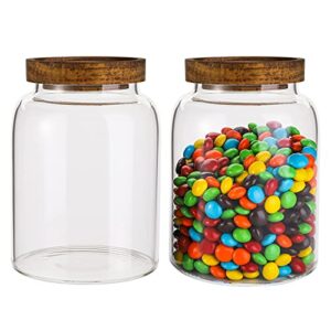 bekith 2 pack 42 fl oz (1250ml) glass storage jars with wooden lids, glass food storage container with airtight lid, glass pantry canister for beans, rice, sugar, coffee and etc