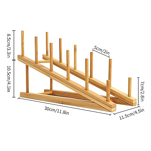 TIE-DailyNec 2 PCS Wooden Dish Rack Bamboo Drying Rack Dish Plate Rack Stand Pot Lid Holder Kitchen Cabinet Organizer for Dish Plate Bowl Cup Pot Lid Cutting Board