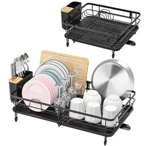toolf expandable dish drying rack, adjustable dish rack, foldable dish drying rack with removable cutlery holder swivel drainage spout, anti-rust plate rack for kitchen, 1 piece, black