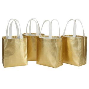 Tosnail 40 Pack 10 x 8 Inch Glossy Gold Reusable Grocery Bags Shopping Tote Bag with Handle Present Bag Gift Bag for Weddings, Birthdays, Party, Event - Gold