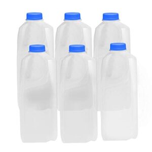 [6 pack] half gallon jugs with caps – 64oz empty milk plastic container bottles and lid
