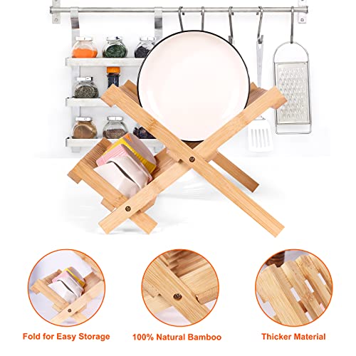 SZUAH Bamboo Dish Drying Rack, Collapsible Dish Drainer, Foldable Dish Rack Bamboo Plate Rack, by 100% Natural Bamboo (17.8" x 10.23" x 9.25") …