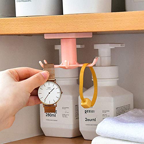 EigPluy 2pcs Under Cabinet Kitchen Utensil Hooks,360° Rotating Kitchen Utensil Rack,Drilling Free Adhesive Kitchen Utensils Hanging Rack for Kitchen Utensils/Tools/Towel/Knife(Black)