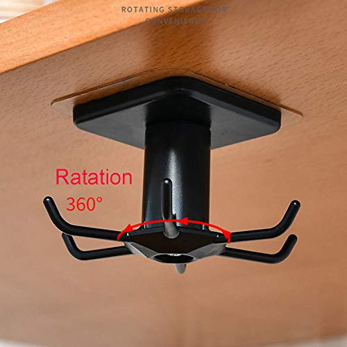 EigPluy 2pcs Under Cabinet Kitchen Utensil Hooks,360° Rotating Kitchen Utensil Rack,Drilling Free Adhesive Kitchen Utensils Hanging Rack for Kitchen Utensils/Tools/Towel/Knife(Black)