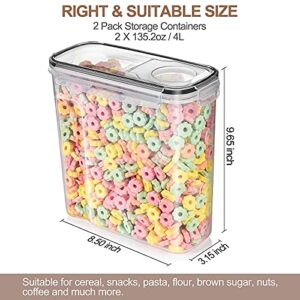 Tiawudi 2 Pk Airtight Cereal Containers Storage Set 135.2oz/4L Each,Food Storage Containers, Large Cereal Dispenser, Kitchen Pantry Organization Containers, with Labels and Measuring Spoons