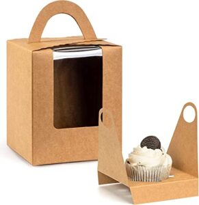 vgoodall kraft cupcake boxes,50pcs single cupcake carrier with window insert and handle kraft pastry containers muffins cupcake carriers for bakery wrapping party favor packing