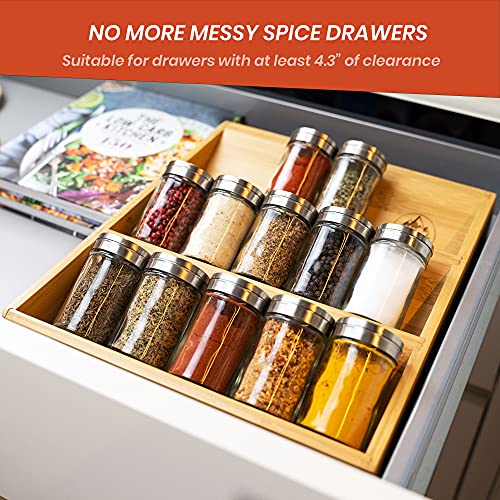 Pinnacle Cookery Bamboo Spice Rack Organizer For Countertop – Eco Friendly Seasoning Organizer 3-Tier Spice Shelf – Space Saving Wooden Spice Rack